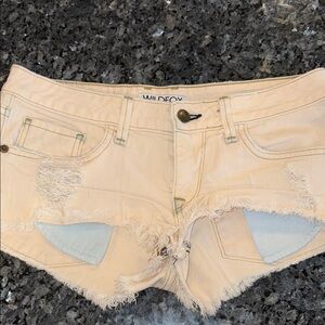 Wildfox Cream/Pink Distressed Jean Shorts